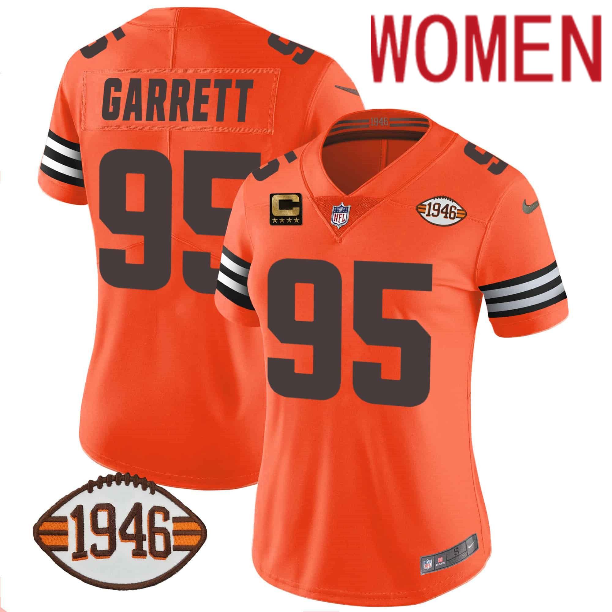 Women Cleveland Browns #95 Garrett Orange 1946 75th Anniversary Patch 2024 Nike NFL Jersey->women nfl jersey->Women Jersey